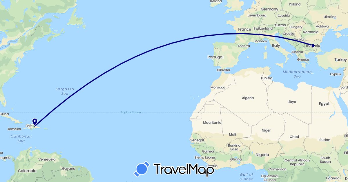 TravelMap itinerary: driving in Bulgaria, Dominican Republic (Europe, North America)